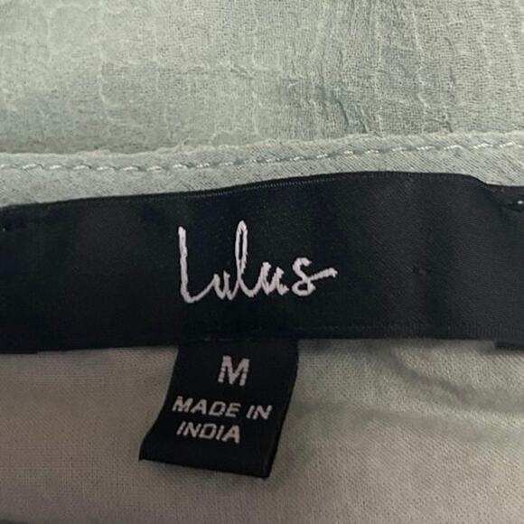 Lulus Green Long Sleeve Embellished Faux Wrap V Neck Peplum Blouse Top Size M - Picture 4 of 5